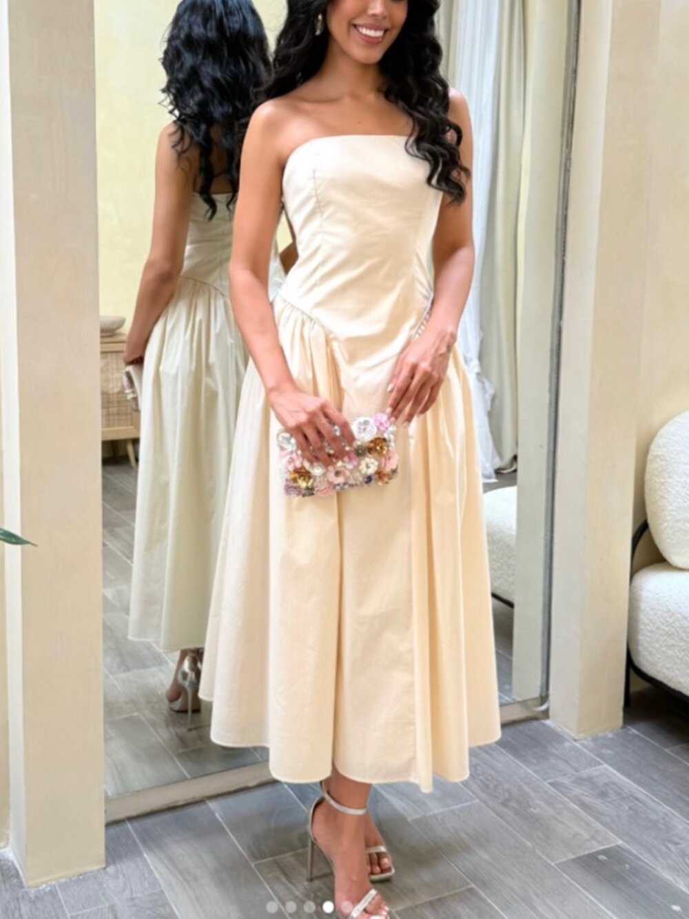 ✨ SALE EUC Mable Midi Strapless Dress Medium Almond Cream Party - Picture 2 of 10